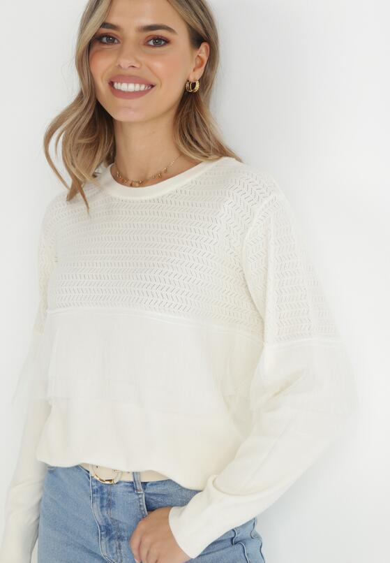 Biała Wełniana Bluzka z Falbanką Barme 1