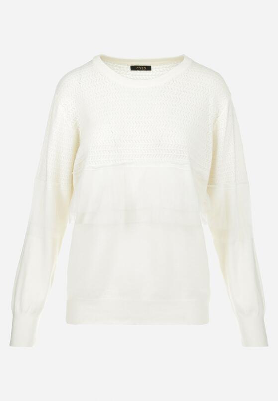 Biała Wełniana Bluzka z Falbanką Barme 6