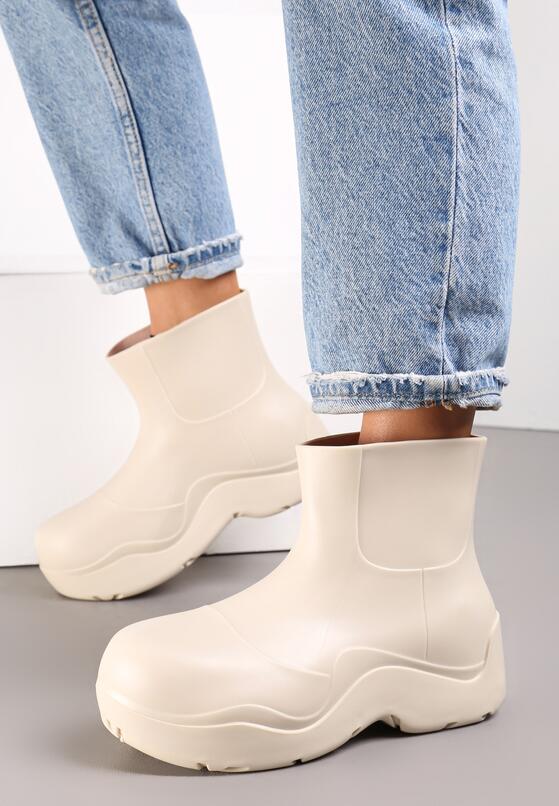 Beżowe Kalosze Gumowe na Grubej Podeszwie Cengor 1