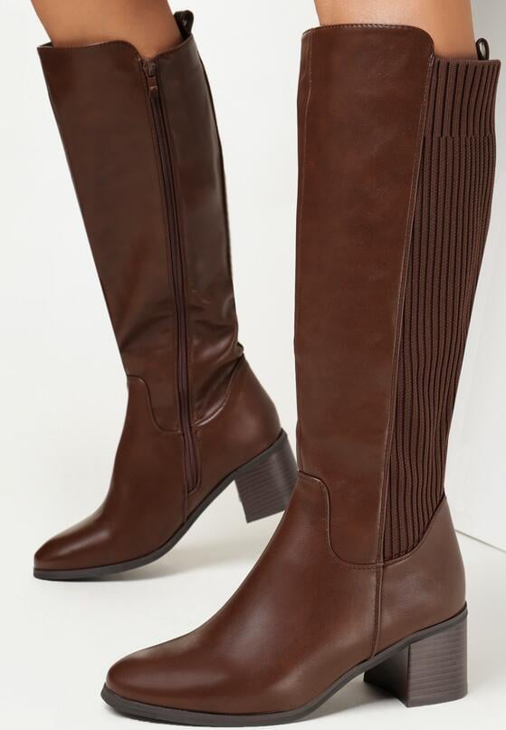 Brązowe Kozaki Muszkieterki na Obcasie Hayasa 1