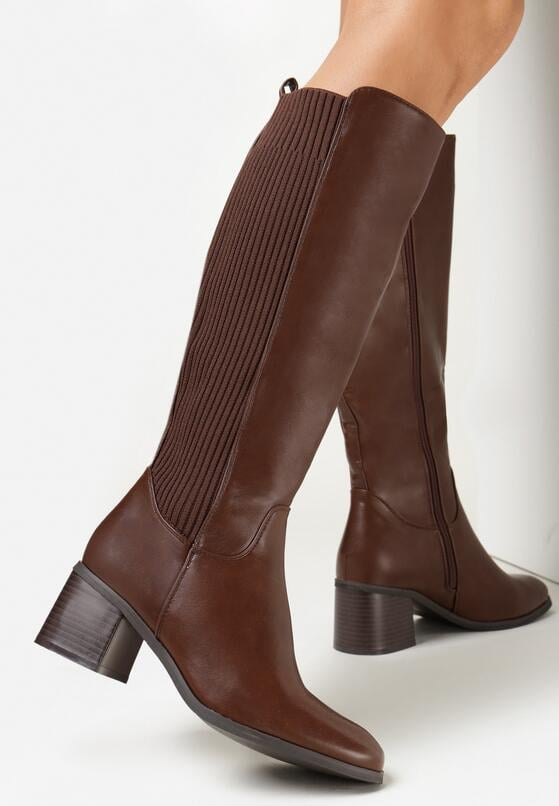 Brązowe Kozaki Muszkieterki na Obcasie Hayasa 2