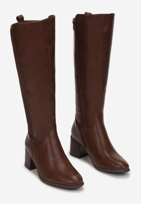 Brązowe Kozaki Muszkieterki na Obcasie Hayasa 4