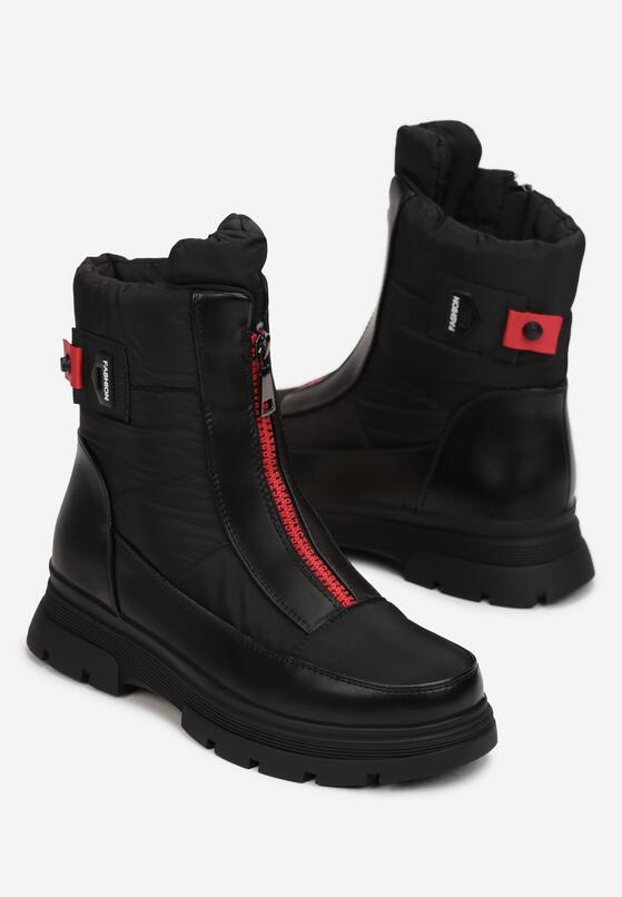 Czarno-Czerwone Botki z Suwakiem Atikah 4