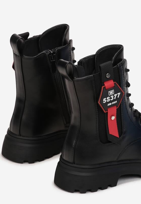 Czarno-Czerwone Botki Workery z Ozdobną Taśmą Lire 3