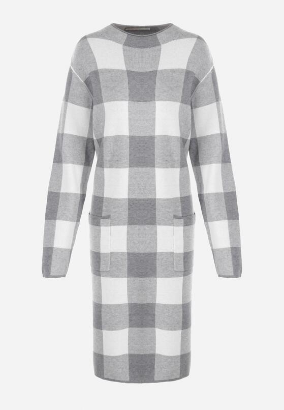 Szara Sukienka Oversize w Kratę Chrysyne 6