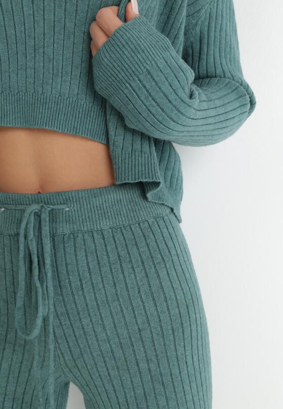 Zielony 3-częściowy Komplet z Prążkowanej Dzianiny Leveri 5