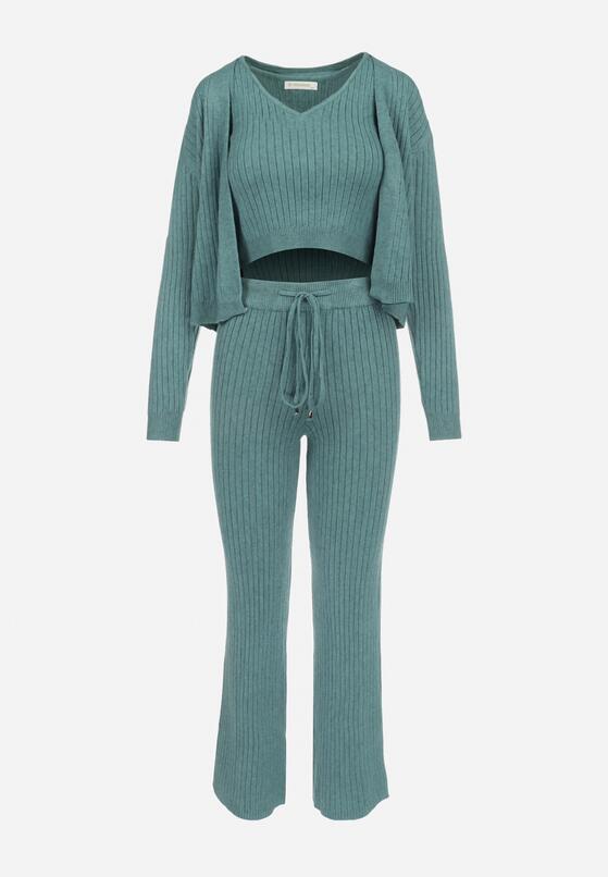 Zielony 3-częściowy Komplet z Prążkowanej Dzianiny Leveri 6