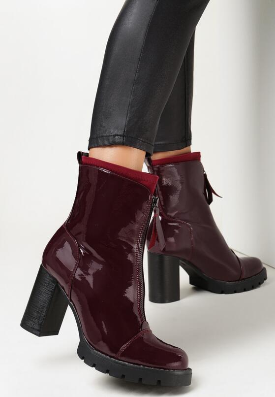 Bordowe Botki Lakierowane na Słupku Hypsousa 1