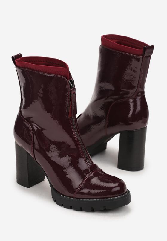 Bordowe Botki Lakierowane na Słupku Hypsousa 4