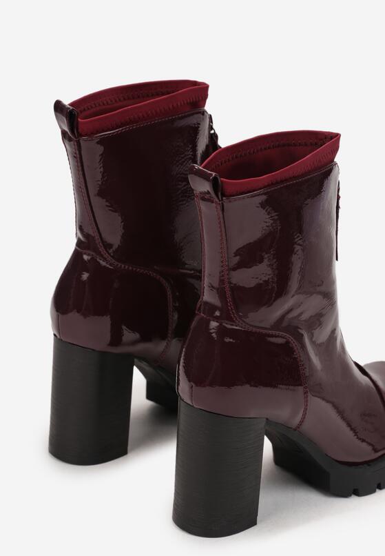 Bordowe Botki Lakierowane na Słupku Hypsousa 5