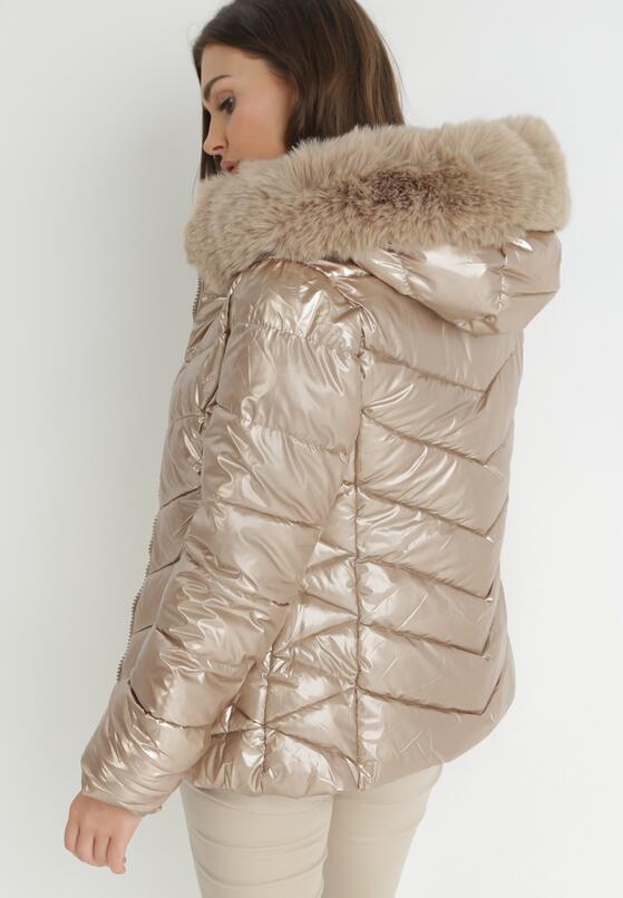 Beżowa Kurtka Pikowana z Odpinanym Futerkiem Hedra 3