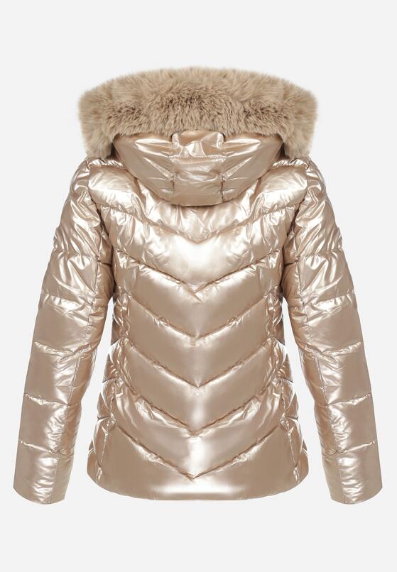 Beżowa Kurtka Pikowana z Odpinanym Futerkiem Hedra 7