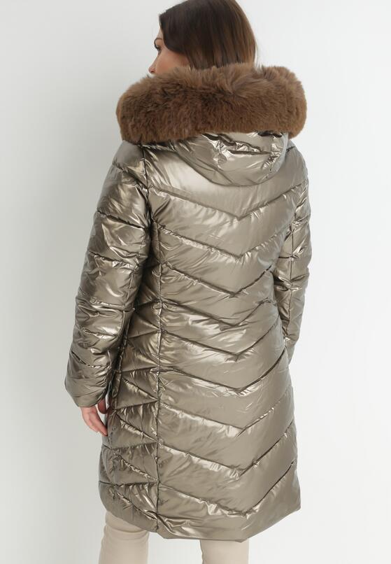 Złota Kurtka do Kolan Pikowana z Odpinanym Futerkiem Morvoren