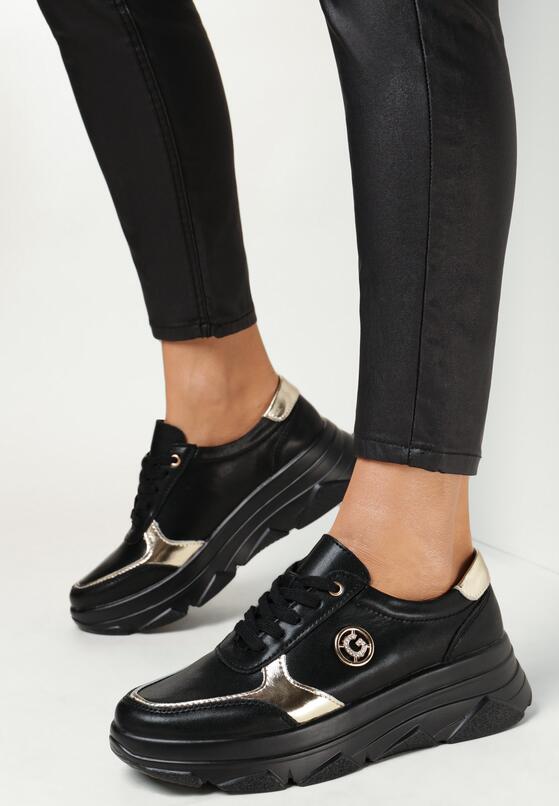 Czarne Sneakersy ze Skóry Naturalnej na Grubej Podeszwie Euserios 1