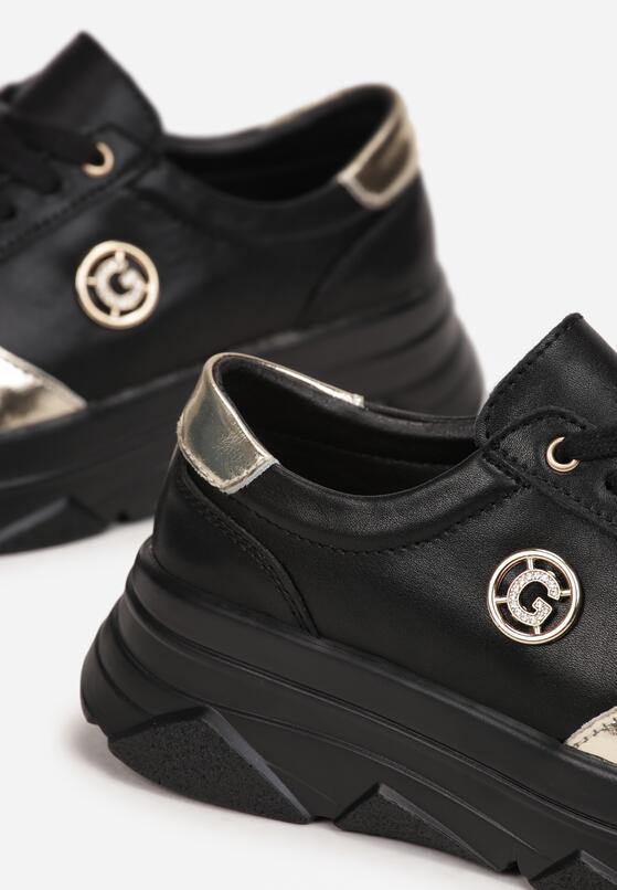 Czarne Sneakersy ze Skóry Naturalnej na Grubej Podeszwie Euserios 5