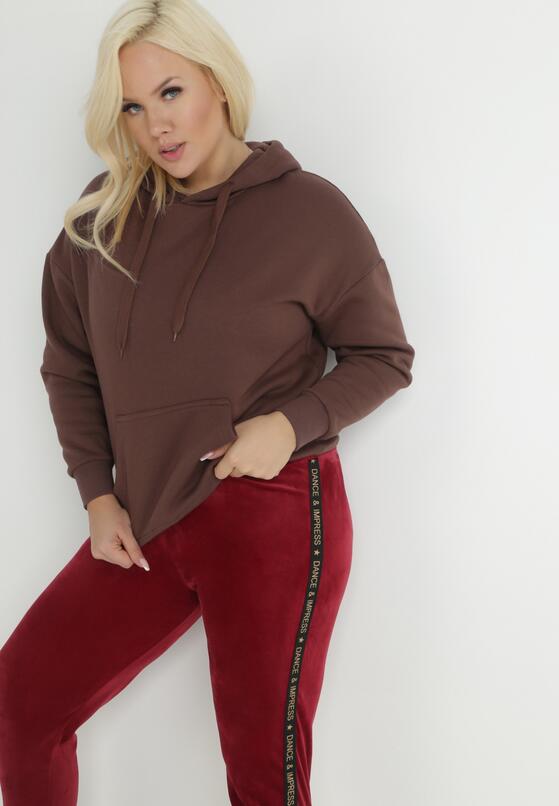 Bordowe Spodnie Dresowe Welurowe z Lampasami Yege 4