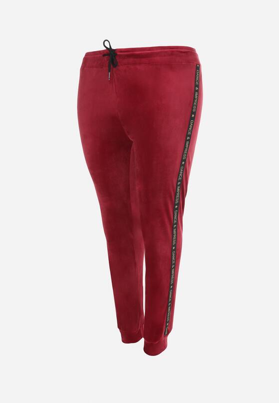 Bordowe Spodnie Dresowe Welurowe z Lampasami Yege 7