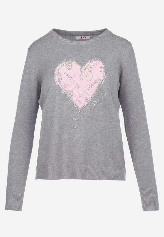 Szary Sweter z Nadrukiem w Kształcie Serca Dalaza 6