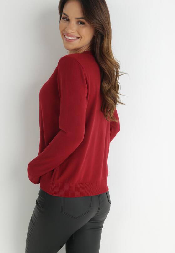 Bordowy Sweter Klasyczny z Długim Rękawem Uru 3