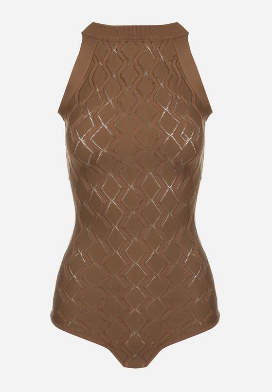 Ciemnobrązowe Body z Wiskozy o Tłoczonej Fakturze Idolina 1