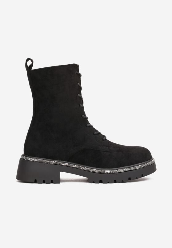 Czarne Botki Zdobione Paskiem z Cyrkoniami Mensa 3