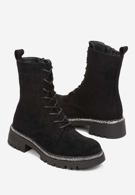 Czarne Botki Zdobione Paskiem z Cyrkoniami Mensa 4