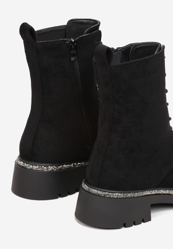 Czarne Botki Zdobione Paskiem z Cyrkoniami Mensa 5
