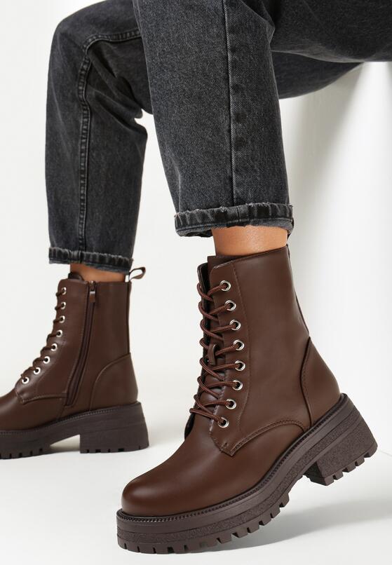 Ciemnobrązowe Botki na Grubej Podeszwie Pavo 2