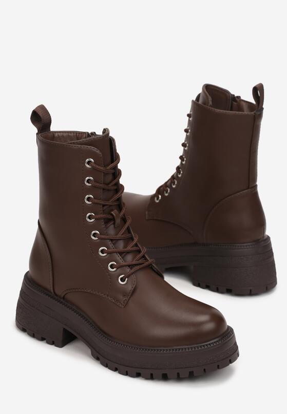 Ciemnobrązowe Botki na Grubej Podeszwie Pavo 4