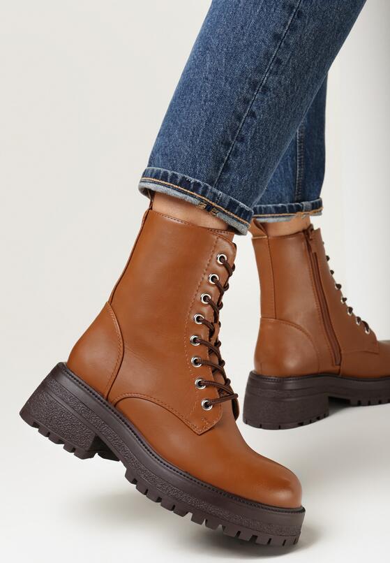 Brązowe Botki na Grubej Podeszwie Pavo 2