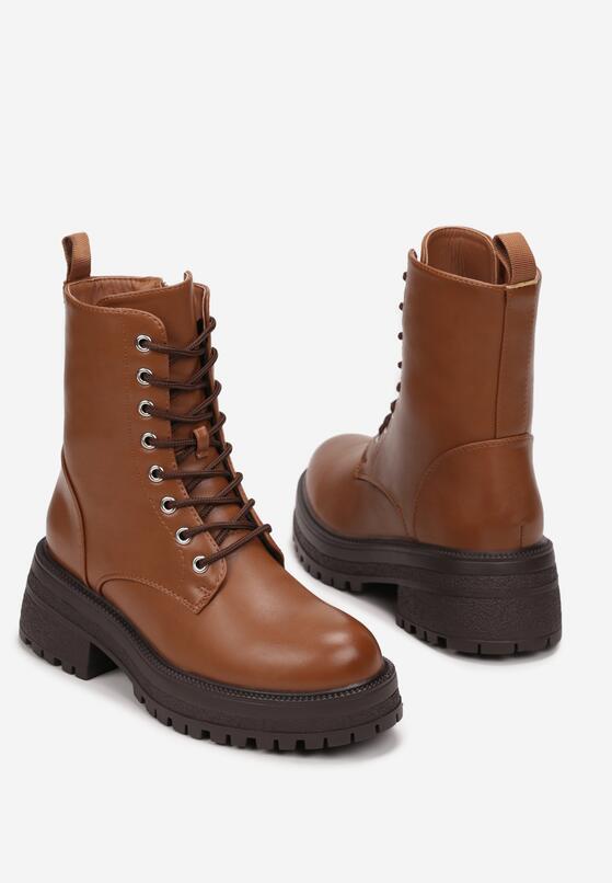 Brązowe Botki na Grubej Podeszwie Pavo 4