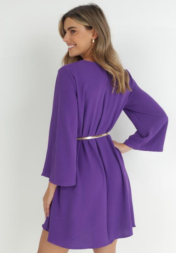 Ciemnofioletowa Sukienka Oversize z Łańcuszkowym Paskiem Kirle 3