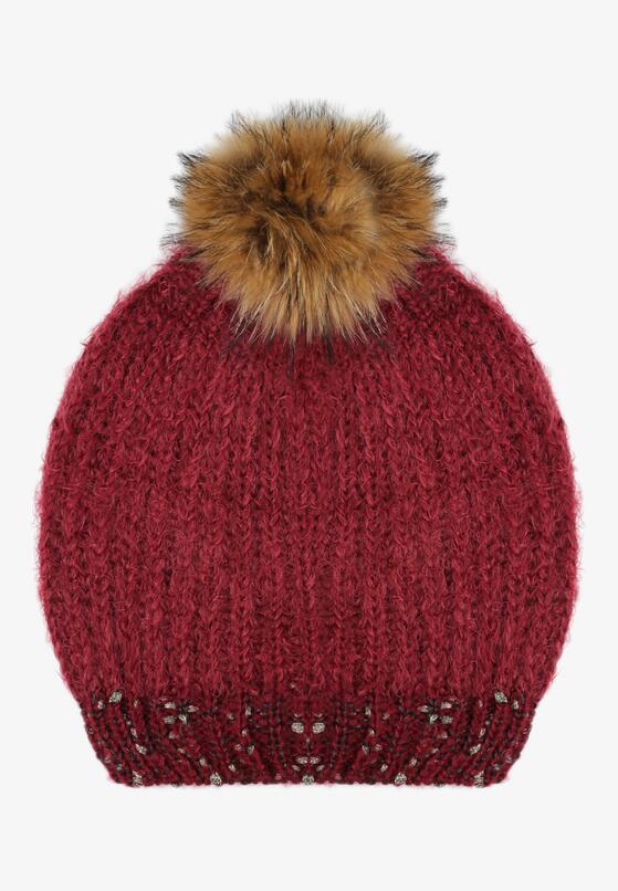 Bordowa Czapka Dzianinowa z Pomponem Dipali 1