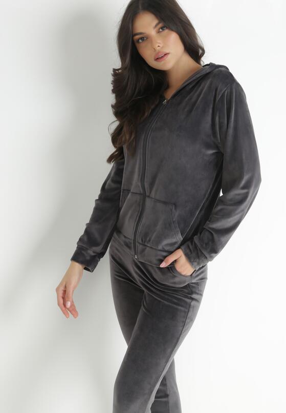 Ciemnoszary 2-częściowt Komplet Dresowy Welurowy Sayo 4