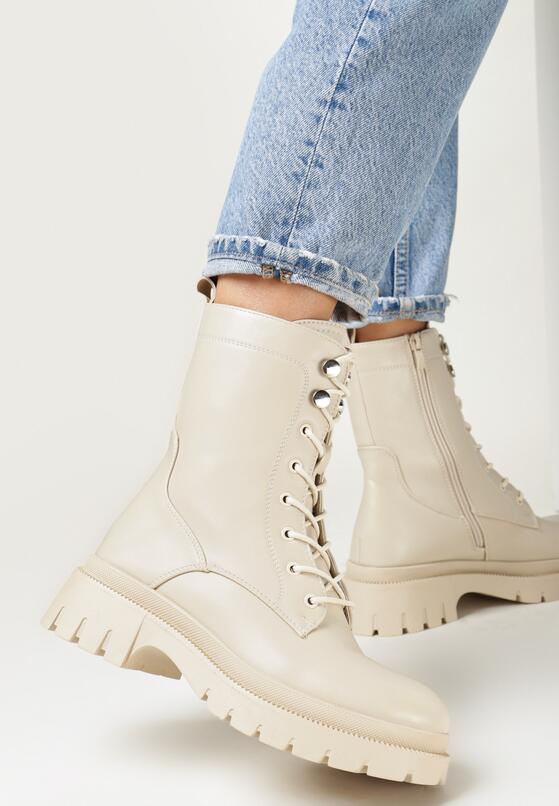 Beżowe Botki Workery ze Sznurowaniem Finno 2