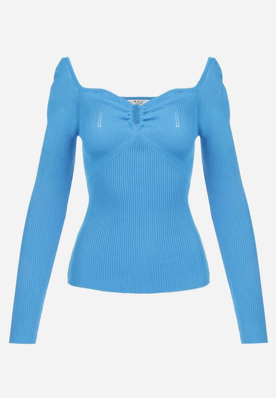 Niebieski Sweter z Prążkowanej Dzianiny Telesilla 6