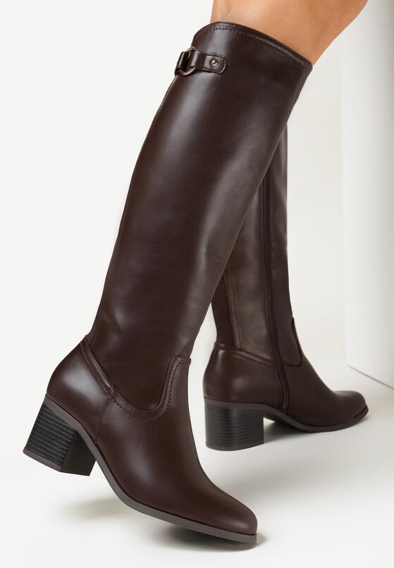 Brązowe Kozaki przed Kolano na Słupku Carlo 2