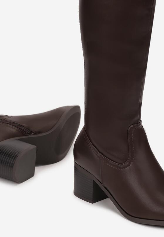 Brązowe Kozaki przed Kolano na Słupku Carlo 5