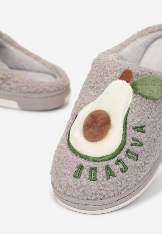 Szare Kapcie Futrzane z Naszywką Avocado Larochka 5