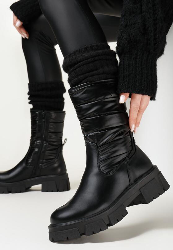 Czarne Botki Pikowane na Grubej Podeszwie Hunala - Born2be