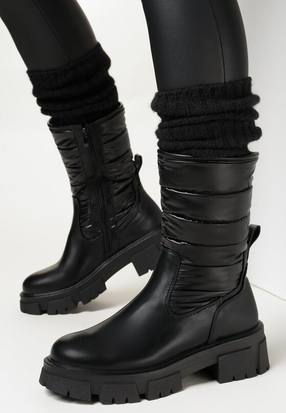 Czarne Botki Pikowane na Grubej Podeszwie Hunala - Born2be