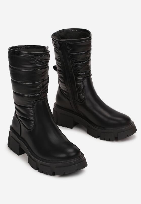 Czarne Botki Pikowane na Grubej Podeszwie Hunala - Born2be