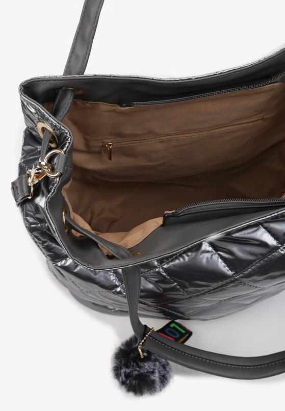 Szara Duża Torebka Lakierowana z Pikowaniem Maphi 3