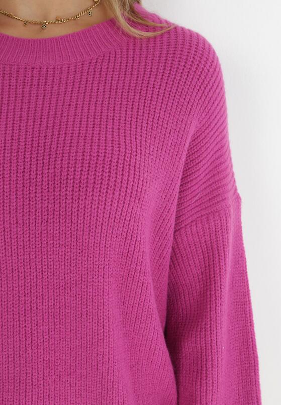 Fuksjowy Sweter Oversize z Okrągłym Dekoltem Ravo 5