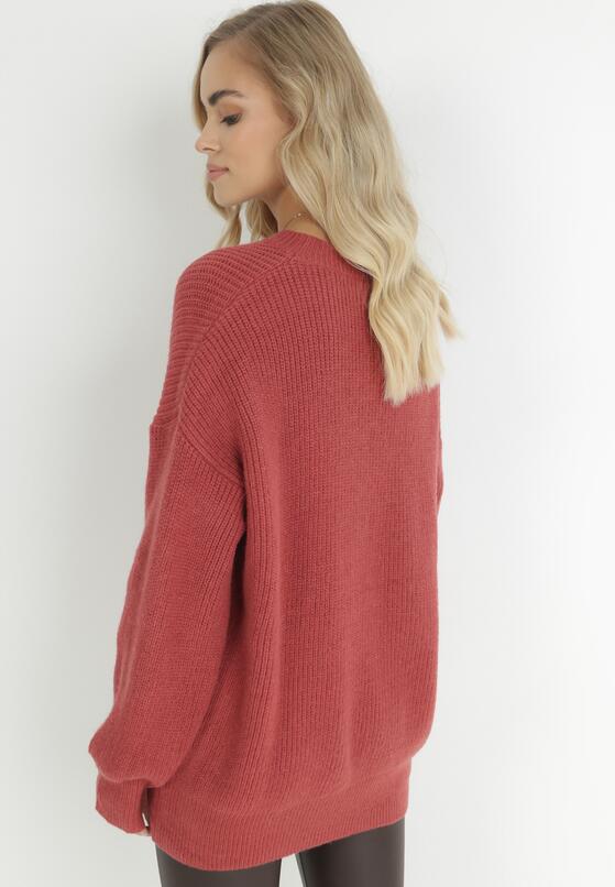 Czerwony Sweter Oversize z Okrągłym Dekoltem Ravo 3