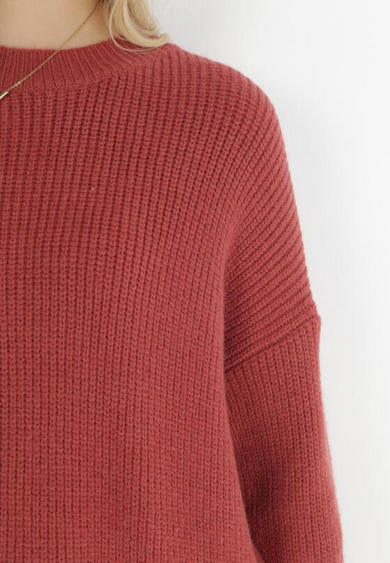 Czerwony Sweter Oversize z Okrągłym Dekoltem Ravo 5
