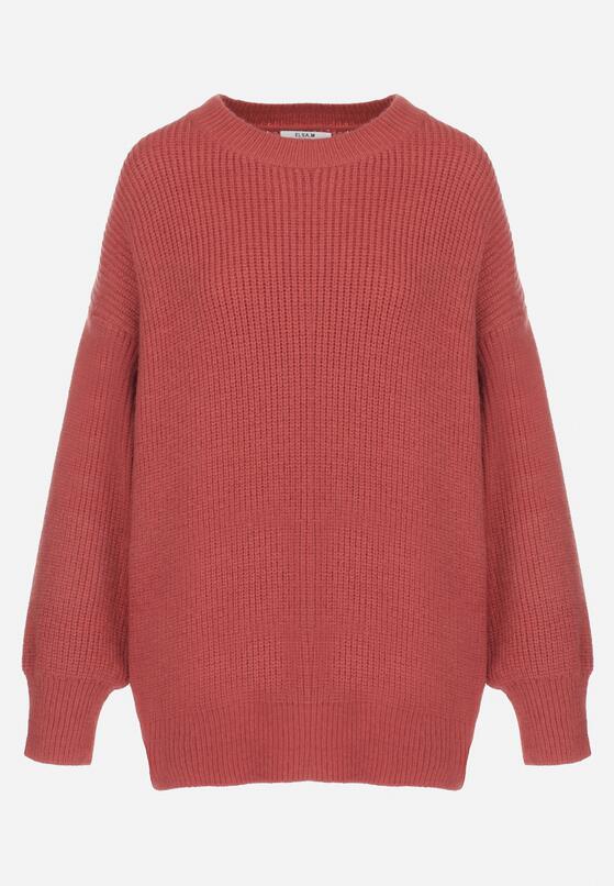 Czerwony Sweter Oversize z Okrągłym Dekoltem Ravo 6