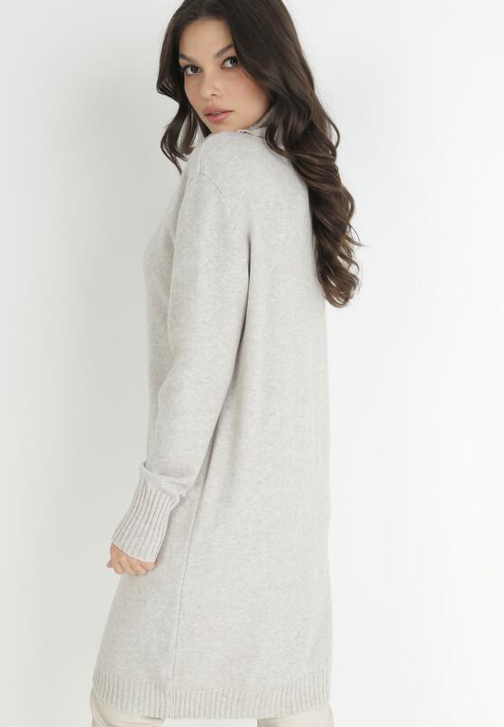 Beżowa Pudełkowa Sukienka Dzianinowa z Golfem Chissa 3