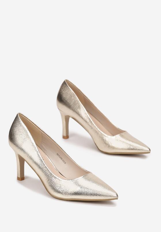 Złote Czółenka Błyszczące ze Skórzaną Wkładką Loviro 4