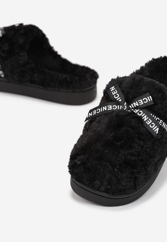 Czarne Kapcie z Futerkiem i Kokardką Balni 5